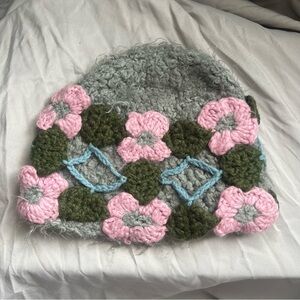 Lorenzo Knit Beanie with Pink and Green Floral Design